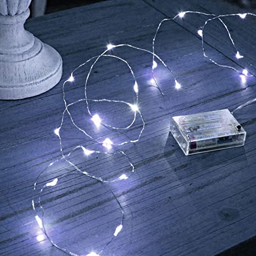Image of Dazzle Bright Fairy Lights Battery Operated, 2 Pack Total 40FT 120LED Silver Wire Waterproof Battery Operated String Lights, Christmas Decorations for Indoor Outdoor Bedroom Yard Decor, White
