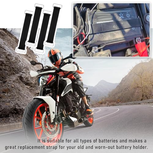 Image of 4 PCS Motorcycle Battery Strap, Stretchable Rubber Band Battery Holder Belt with Metal Buckle, Elastic Battery Fixed Strap Bandage Part Moped Belt, Battery Strap Replacement
