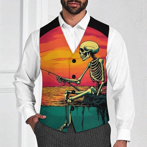Fishing Skull Trendy Vest Suit for Men V Neck Formal Dress Waistcoat Vests Business Slim Fit4