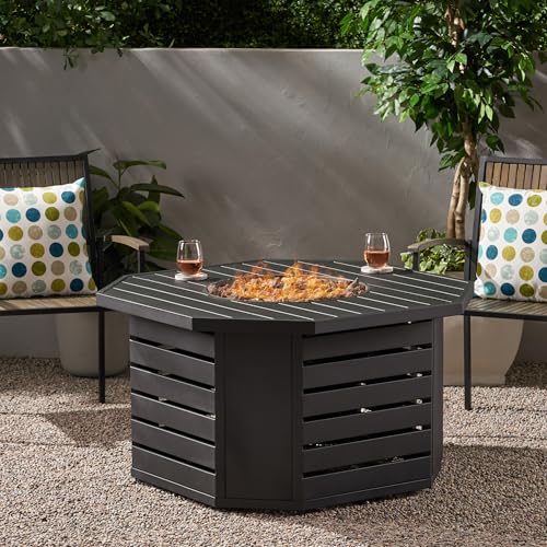 42' Octagon Fire Pit, Iron Propane Fire Pit Table, 50000BTU Modern Fire Pit for Backyard, Deck, Garden, Built-in Tank St