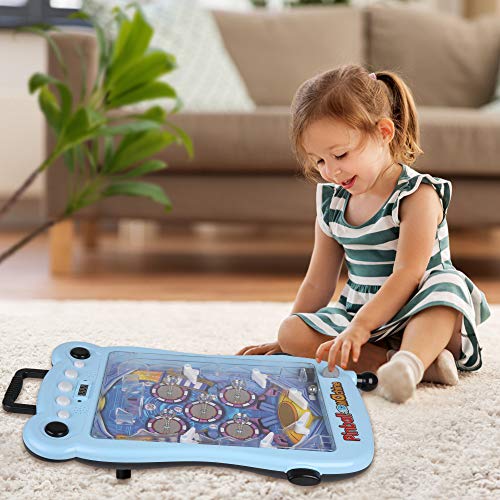 COLOR TREE Pinball Machine for Kids and Family - Portable Tabletop Game Toys with Scorer and Lights and Sounds, Parent-Child Interactive Game Pinball Toy, Blue