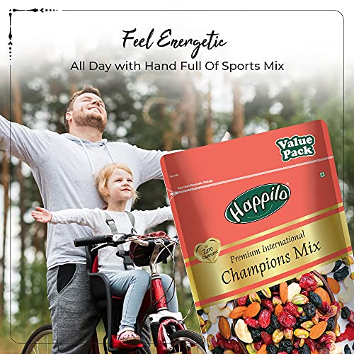 Image of Happilo Premium International Sports Mix 350g Value Pack | Contains Dried Cranberries & Blueberries, Roasted Kaju Nuts, Almonds & Pista, Black Raisins | Premium & Nutritious Superfood Mix (Pack of 3)