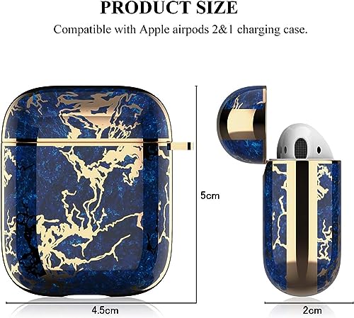 Image of Scalebee Hard Protective Designer Golden Ring Holder Case Cover Keychain compaitable with Apple Airpods 1st and 2nd Generation Airpods 1 & Airpods 2 Girl Men (Dark Blue)