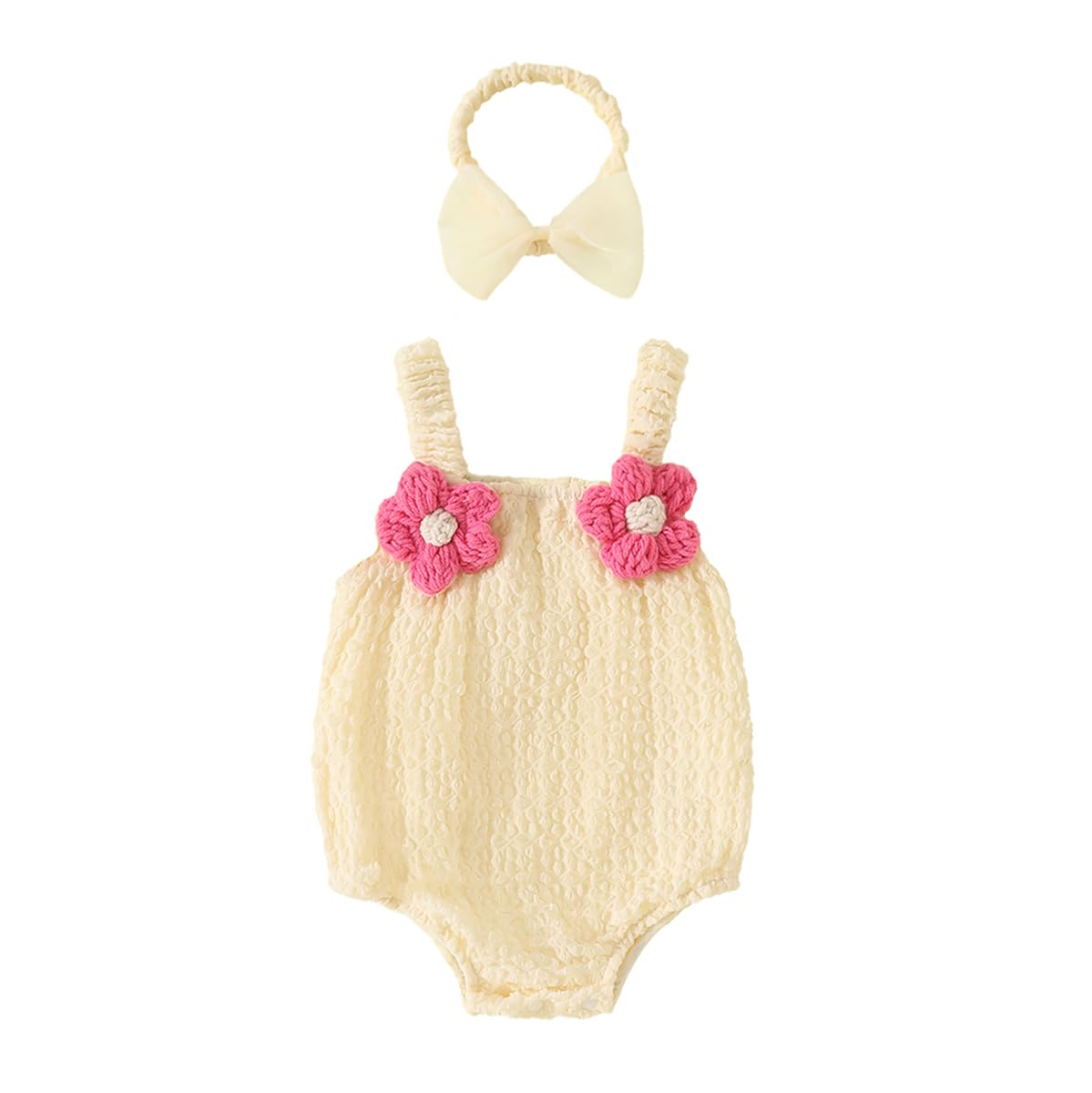 Koecnoc Baby Girl Bubble Romper with Butterfly Bow Back Newborn One-Piece Summer Outfit Cute Sleeveless Jumpsuit for Infants