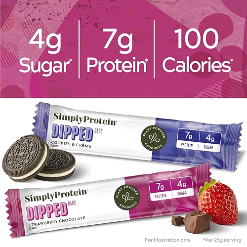 Simply Protein Dipped Bars Variety Pack, 10 Bars - Cookies & Crème (1) And Strawberry Chocolate (1) Flavors - Plant Based Snacks For Kids - 7G Protein thumb #3