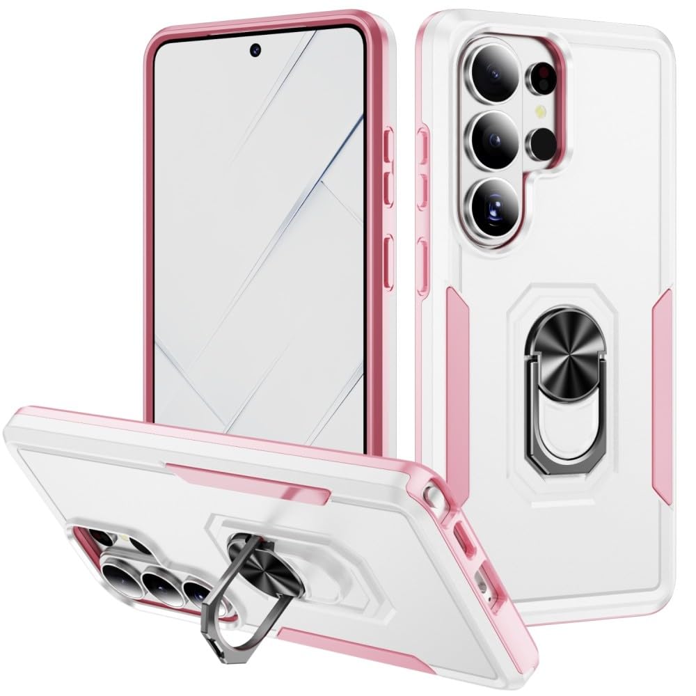 Generic Funda compatible con Samsung Galaxy A05S 4G (color: blanco-rosa) funda con soporte de anillo a prueba de golpes