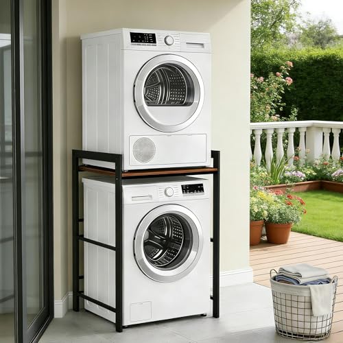 YUODIJIO Étagère Machine à Laver, Hauteur sur 3 Positions, Meuble Machine à Laver et Seche Linge, Charge de 350kg, Support Machine a Laver pour Buanderie...