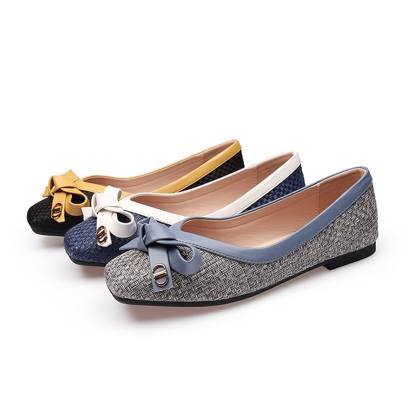 Woven Ballet Flats for Women Dressy Casual Bow Square Toe Dress Flats Comfortable Slip-on Walking Shoes2