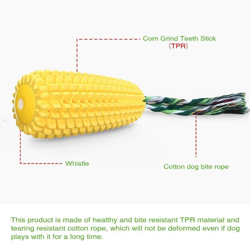 Corn-Shaped Indestructible Dog Chew Toys with Squeaker, TPR Bite-Resistant Dog Teething Toy for Aggressive Chewers, Dental Care Toy for Small/Medium/Large Dogs