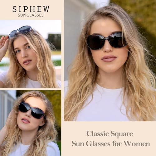 Image of SIPHEW Polarized Sunglasses for Women | Vintage Square Sunglasses w UV400 Protection | Womens Wraparound Shade