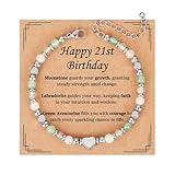 ESPVO 21st Birthday Card Bracelet Gifts for Girls Her 21 Year Old Personalised Special Unusual Happy Birthday Crystal Healing Jewellery Presents for Daughter Granddaughter Sister Niece Women