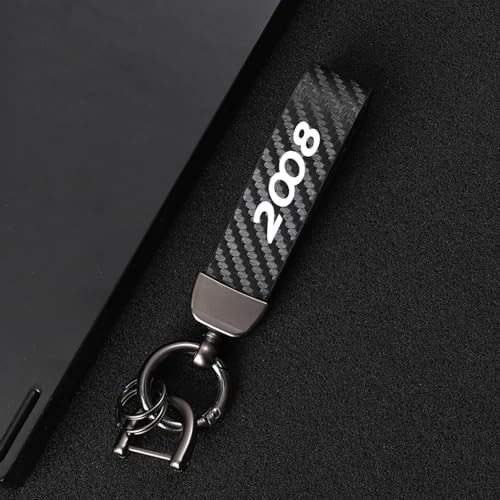 Générique Porte-CléS De Voiture pour Peugeot 2008, Homme et Femme Porte Clef en Microfiber Cuir avec Anneau en D Pivotant à 360°,Black
