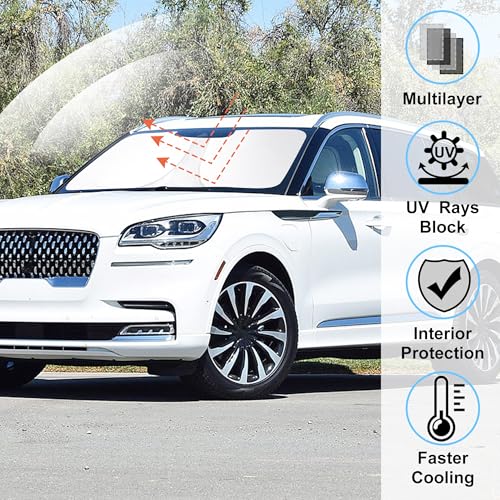 Image of Windshield Sun Shade Custom Fit for 2020-2024 2025 2026 Lincoln Aviator Accessories Foldable Window Sunshade Sun Blocker Protect Car from Sun Rays & Heat Damage Keeps Car Cooler