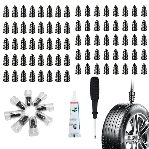 Image of 80 PCS Tire Repair Rubber Nails Kit, with 1 Tubes of Tire Sealant Glue, 2026 New Screw in Tire Plugs Kit, Fast Self-Service Tire Plugs Screw Type for Car Motorcycle Truck Tractor Puncture Repair