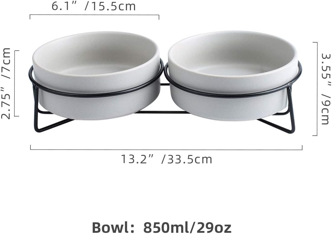 CHIDOO Ceramic Raised Cat Bowl Elevated Dog Bowl Pet Bowl Cat Food Dish Dog Water Bowl Dog Dish with Stand. (Double, Large Grey)