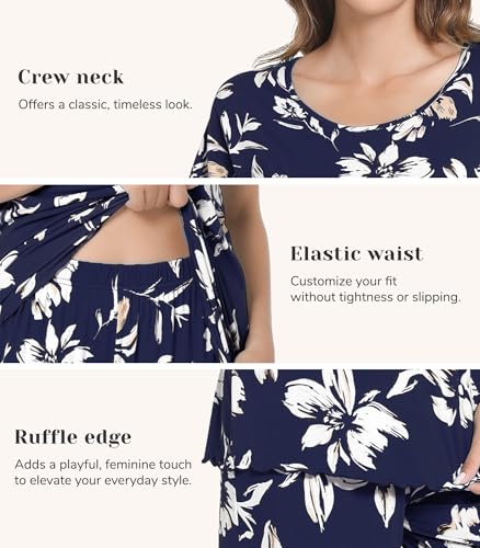 Image of NACHILA Women's Bamboo Viscose Pajama Sets Summer Cooling Short Sleeve Capri Soft Pjs Night Sweats Moisture Wicking Sleepwear