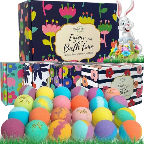 Bath Bombs for Women Gift Set - 24 Natural & Organic Bath Bombs with Essential Oils & Moisturizing Shea Butter, Spa Birthday Gift, Selfcare Gifts, Easter Basket Essentials for Teens, Girls, Kids