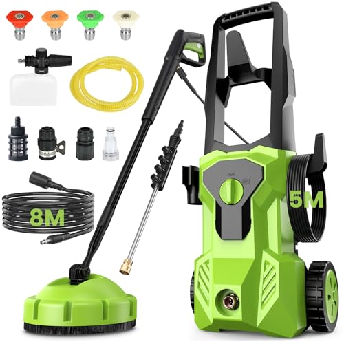 Hidrolimpiadora, Máx. 160 Bar, Caudal: 540 L/H, Hidrolimpiadora De 2000W con Pistola Pulverizadora, Manguera De 8 m, Pistola Pulverizadora, Filtro, Cepillo Giratorio, Lavado a presión