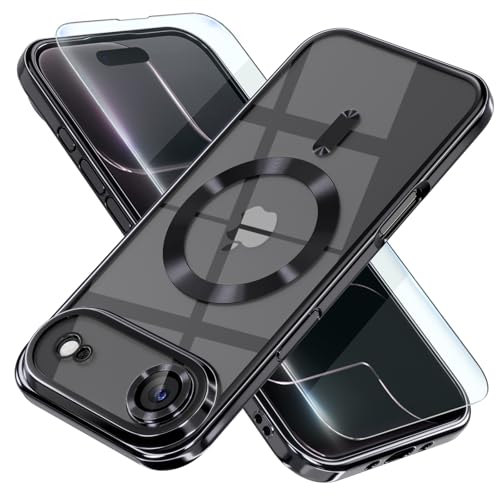 Misea Magnetic for iPhone 17 Air Case Compatible with MagSafe [Never Yellowing] [Military Grade Drop Protection] Full Camera Lens Protector Plating Soft Clear Phone Case for Women, Black