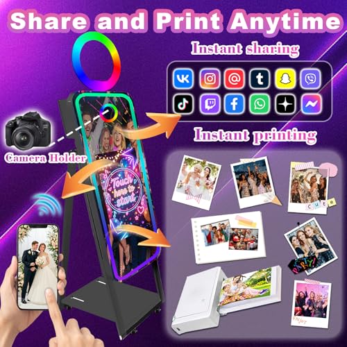 Image of Mirror Photo Booth Selfie Led Frame Portable Touch Screen Magic Mirror Booth Machine for Wedding Party Events (40 inch(Black)+Flight Case) (Black)