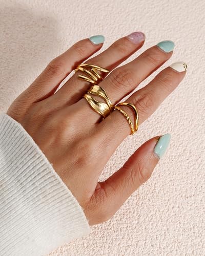 BETTY&SARAH 9PCS Gold Rings for Women Non Tarnish, 18K Gold Plated Chunky Adjustable Stackable Rings, Open Stacking Knuckle Ring Set Gifts4