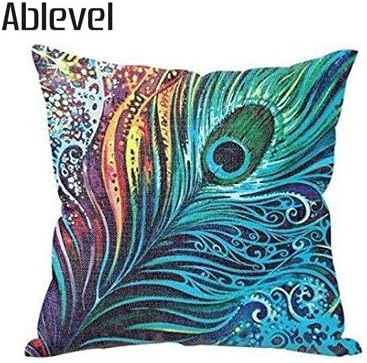 Ablevel Elegant Beautiful Peacock Design Personalized Square Cotton Blend Throw Pillow Case Decor Cushion Covers (Blue)