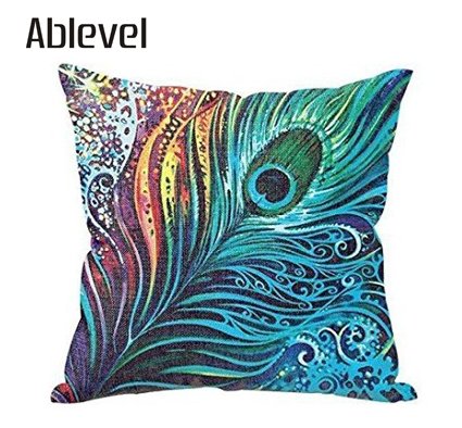 Ablevel Elegant Beautiful Peacock Design Personalized Square Cotton Blend Throw Pillow Case Decor Cushion Covers (Blue) #TOP3