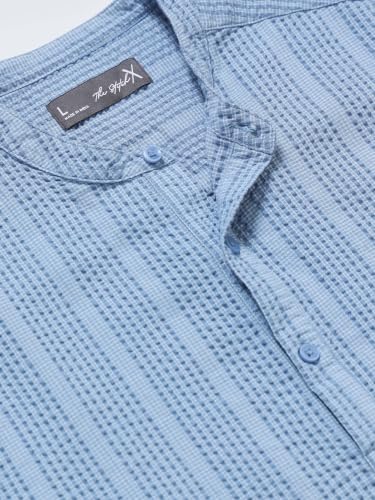 Image of StitchX Men's Seersucker Band Collar Pure Cotton Striped Kurta Shirt-S-2XL