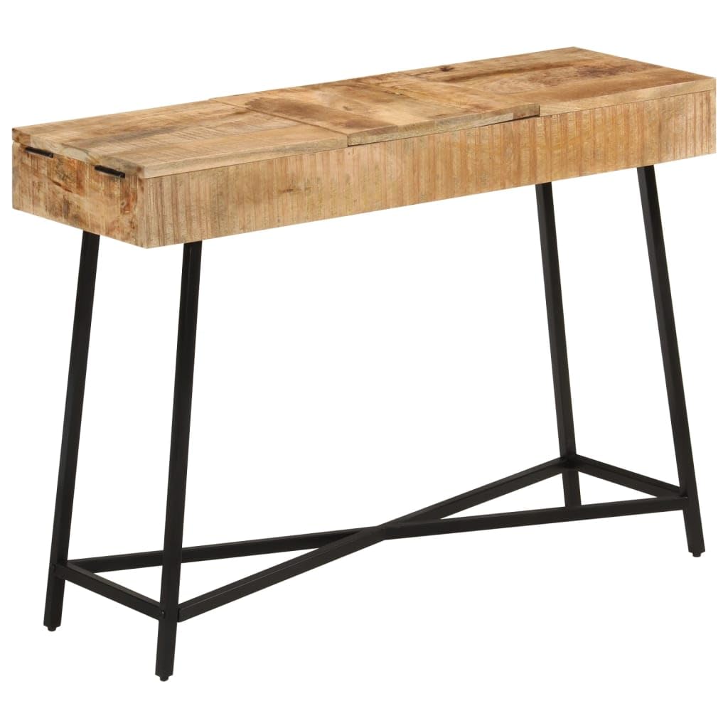 Tocador de madera maciza de mango y hierro, 105 x 35 x 75 cm, con cajón y espacio de almacenamiento, para dormitorio, vestidor, habitación de niña, con estante y organizador para cosméticos y