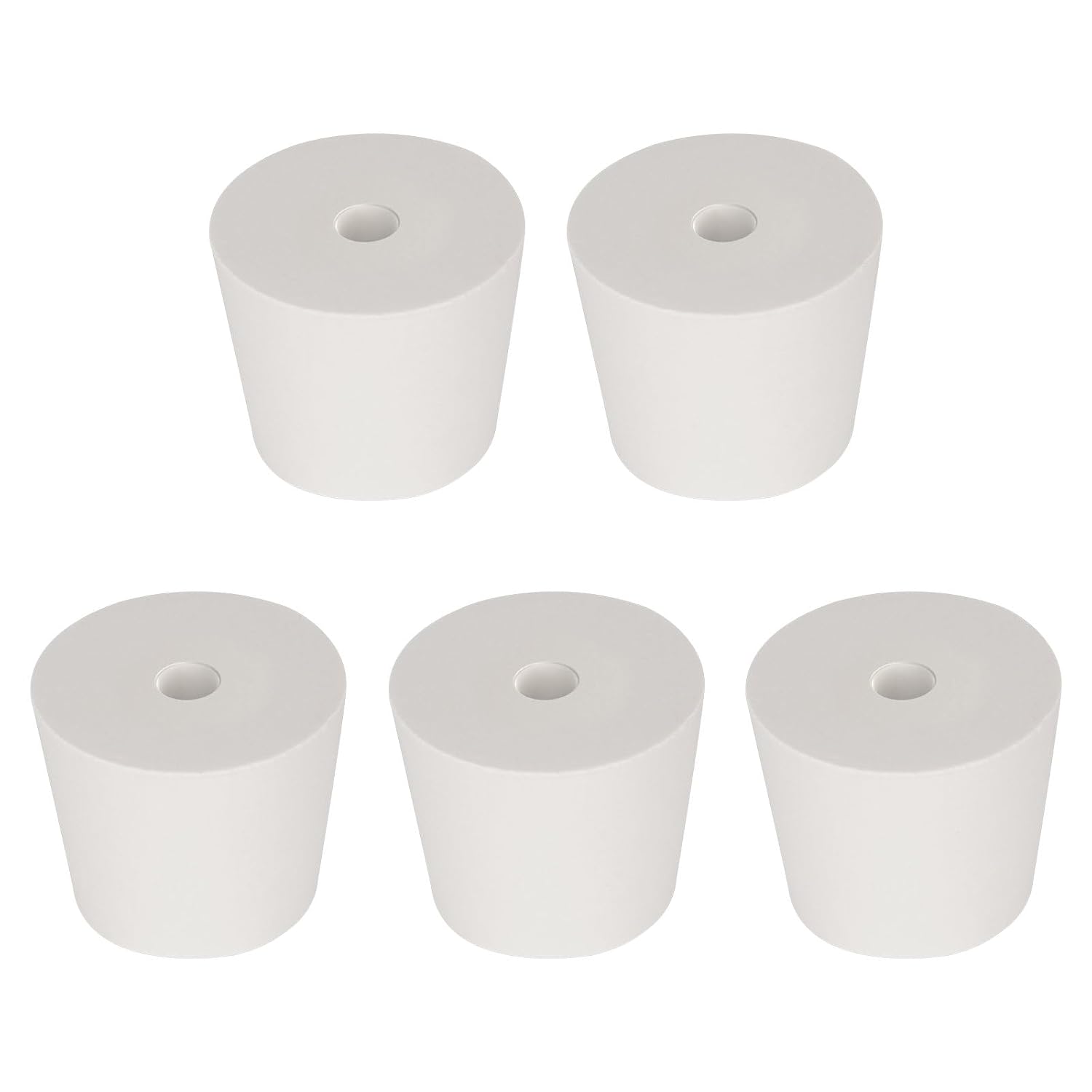 Labasics 7# Single-Hole Rubber Stoppers, 5-Pack White Tapered Lab Seal Stoppers with 0.26" Hole, Ideal for Laboratory Glassware, Experiments, and Secure Sealing Needs