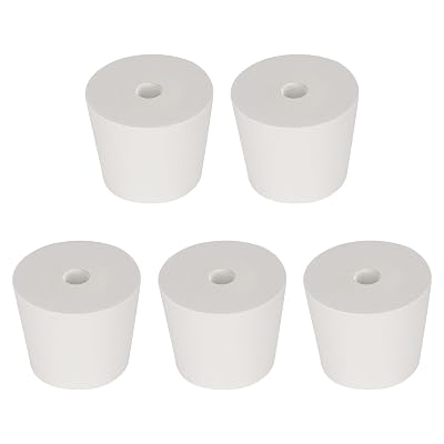 Labasics 7# Single-Hole Rubber Stoppers, 5-Pack White Tapered Lab Seal Stoppers with 0.26" Hole, Ideal for Laboratory Glassware, Experiments, and Secure Sealing Needs