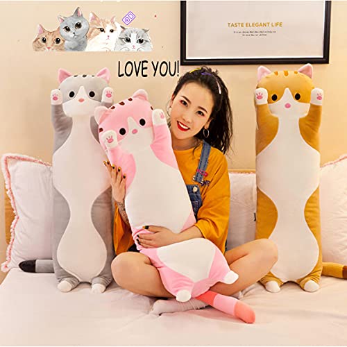 Mdxmy Long Cat Plush Pillow Cute Cartoon Cat Stuffed Animals Soft Long Body Pillow Gifts(Pink,27.55Inch/70Cm) #TOP4