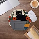 Mid Century Country Black Cat Mouse Pad,Cat Lover Vintage Flower Mousepad for Desk Home Office Dorm Computers Laptop Accessories,7.9×7.9 Inch