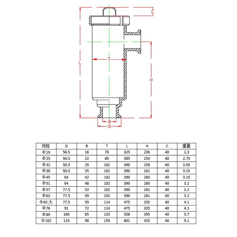 Filtro de ángulo tipo L de triple abrazadera de acero inoxidable 304, colador en línea de tubo de 63 mm para elaboración de cerveza casera