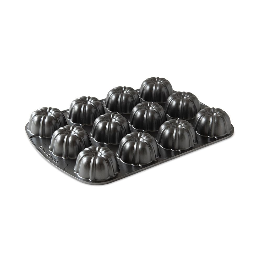 Nordic Ware Pro-Cast Mini Bundt Brownie Tin, Cast Aluminium Cake Tin for Mini Bundt Cakes, 4 Cup Non-Stick Pan Made in the USA, Colour: Graphite