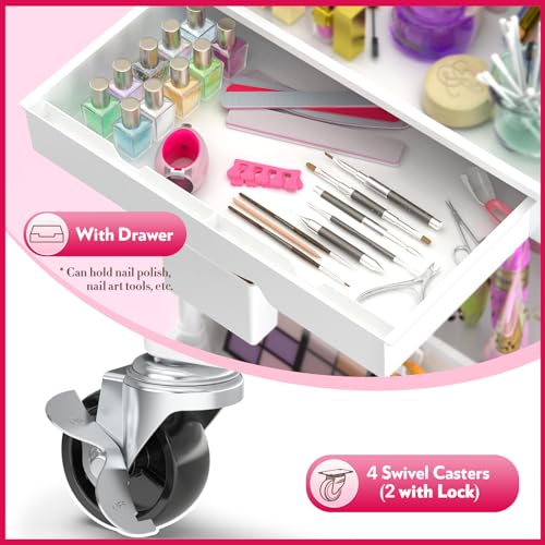 Image of SUNALLY Makeup Cart Organizer with Drawer,3 Tier Rolling Makeup Cart, White