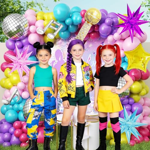 Image of JOGAMS 177Pcs Colorful K-Pop Music Hunters Balloon Arch Garland Kit with Disco Ball Microphone Music Note Star Foils Balloons for Kpop Music Disco Theme Birthday Concert Prom Party Decor