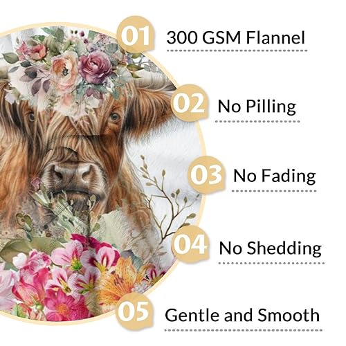 Mercuryelf Custom Highland Cow Throw Blanket - Soft, Fuzzy & Warm - 60x80 Inches Flannel Blankets for Bed, Couch - White Novelty Throws Gift for Women, Men