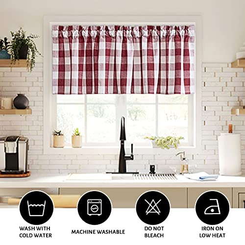 Topfinel Christmas Red Buffalo Plaid Valance 18 Inch Long Red And White Checked Cotton Curtains Farmhouse Decor For Windows Rod Pocket Curtain Toppers For Laundry Kitchen Classroom, 1 Panel #TOP5