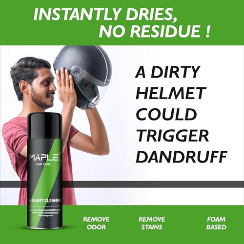 Image of Maple Helmet Cleaner Spray 100ml | Foam Based Helmet Cleaning & Deodorizer | Removes Sweat, Odor & Germs | Safe for Helmet Inner Padding & Visor | Helmet Interior Cleaner | Bike Helmet Cleaning Spray