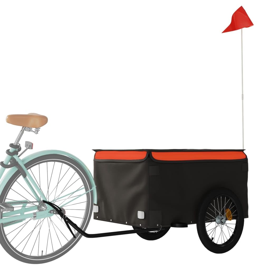 Remolque de Carga para Bicicleta Hierro Negro y Naranja 45 kg Bicicleta Plegable Adulto Remolque Bicicleta