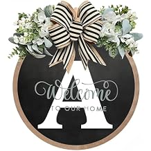 Last Name Welcome Sign for Front Door Porch Decor, Farmhouse Wreath Wall Decor Outside All Season, 30cm Round Wooden Hanging Housewarming Gift A