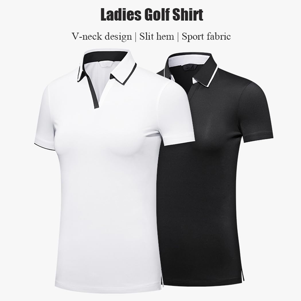 Damen-Golf-Poloshirts Mit V-Ausschnitt Tennis-Shirts Sonnenschutz Schnell Trocknende Trainings-Outfits