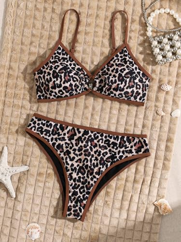Image of Fanuerg Women's Triangle Bikini Sets O Ring Linked Two Piece Swimsuits Floral Printed Cheeky Bathing Suit