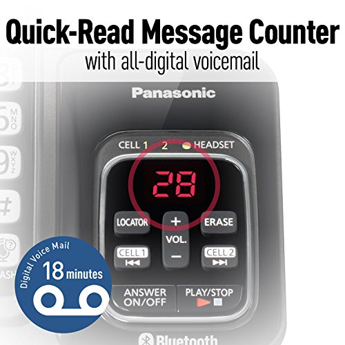 PANASONIC Expandable Cordless Phone System with Link2Cell Bluetooth, Voice Assistant, Answering Machine and Call Blocking - 3 Cordless Handsets - KX-TGD563M (Metallic Black)