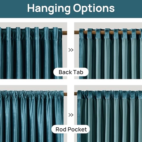 Image of Peacock Blue Velvet Curtains 84 inch Long for Living Room,Luxury 2 Panels Room Darkening Rod Pocket Back Tab Curtain Elegant Thermal Insulated Heavy Soundproof Decorative Window Drapes for Bedroom
