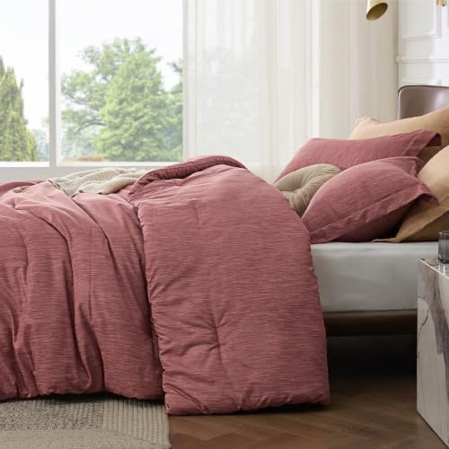 Image of Bedsure Full Comforter Set - Pink Clay Soft Bedding for All Seasons, Cationic Dyed Bed Set, 3 Pieces, 1 Full Size Comforter (82 inchx86 inch) and 2 Pillow Shams (20 inchx26 inch+2 inch)