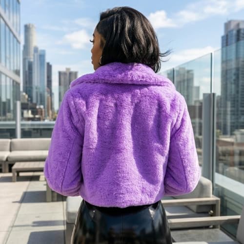 Image of RAMOUG Women Faux Fur Jacket Lapel Crop Fuzzy Coat Outerwear
