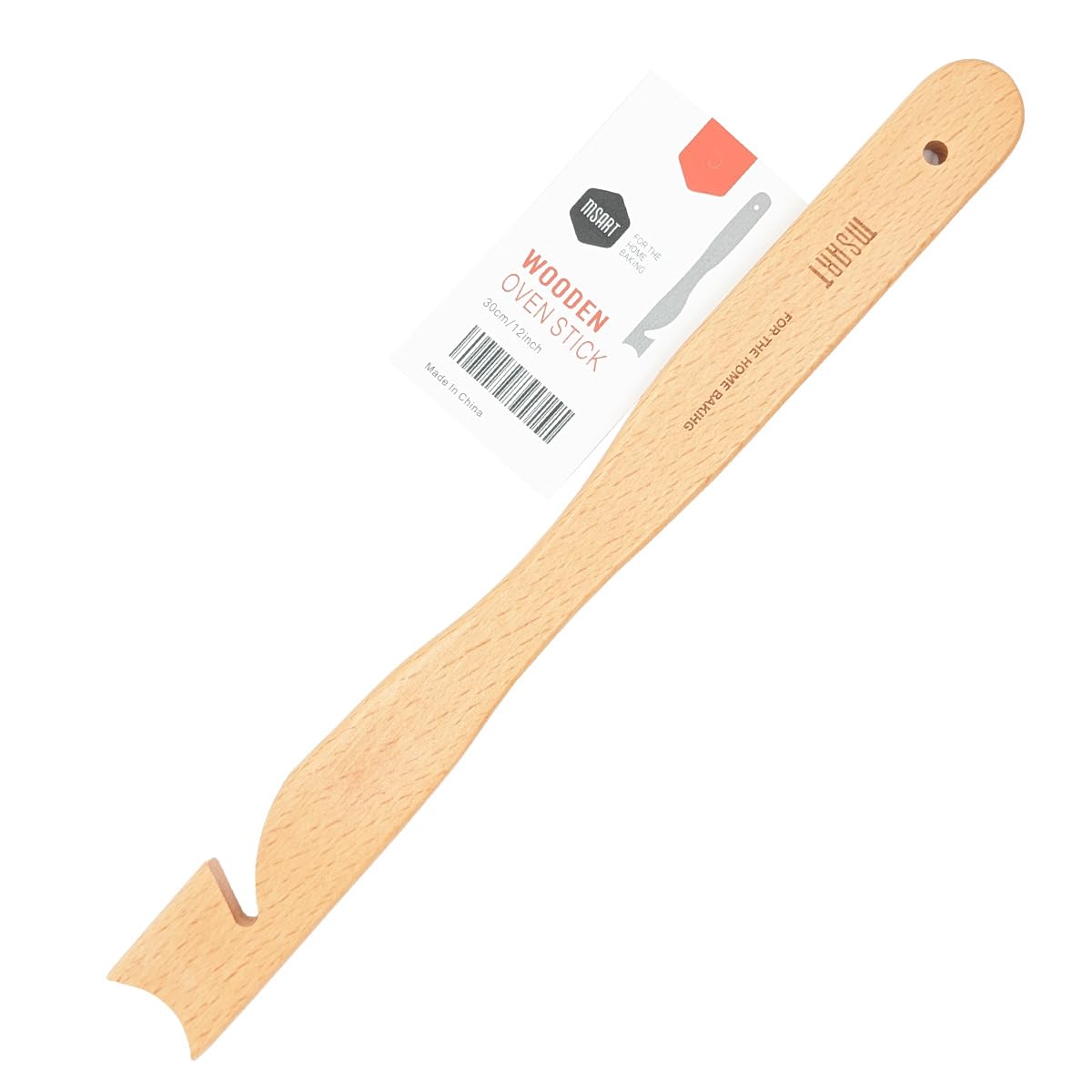 MSART Oven Rack Push Pull Puller for Baking Wooden Stick, Cooking and Grilling Beech Wood, Humanization Design Concept, 12" Long Length.