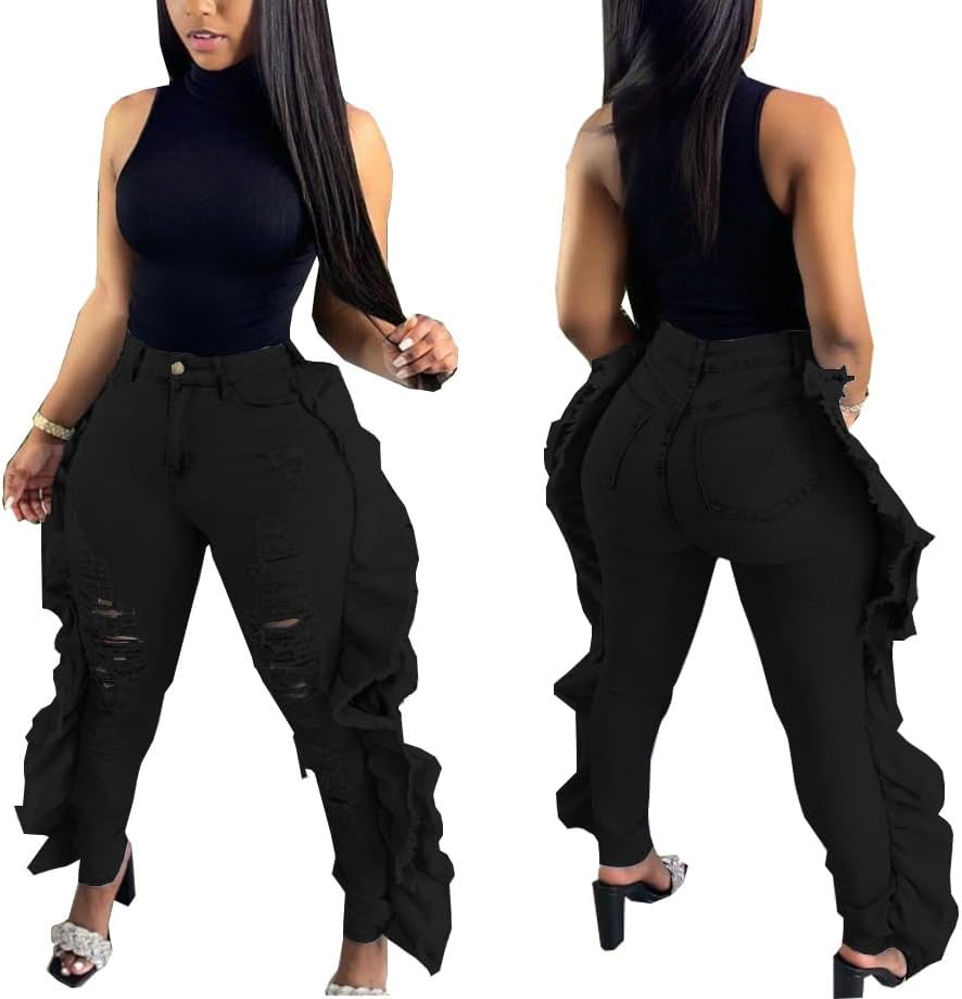 SperLucky Plus Size Jeans for Women Blue High Waisted Distressed Casual Jeans - Image 4